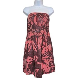TIBI NEW YORK Salmon Pink Silk Black Sequins Strapless Mini Dress Women’s Size 8